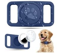Linsaner Waterproof Dog Collar Holder for AirTag 1st & 2nd Gen, No Dangle Silicone Case for Apple for Air Tag, Full Cover Paw Print GPS Tracker Protective Accessories for Pet Puppy Cat, Dark Blue