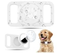 Linsaner Waterproof Dog Collar Holder for AirTag 1st & 2nd Gen, No Dangle Silicone Case for Apple for Air Tag, Full Cover Paw Print GPS Tracker Protective Accessories for Pet Puppy Cat, White
