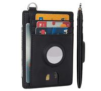 LinsCraft Slim Minimalist Airtag Card Wallet for Men & Women, Small Leather Front Pocket Wallets with Airtag Holder, RFID Blocking, Credit Card Holder Compatible with AirTag, Crazy Horse Black