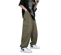 Linsennia Mens Cargo Trousers Y2k Baggy Parachute Pants Loose Fit Casual Work Trousers Elasticated Waist
