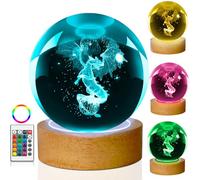 LINSINA 3D Dragon Crystal Ball Night Light, 60mm 16 Colors with Wooden Base and Remote Control, Dragon Gift