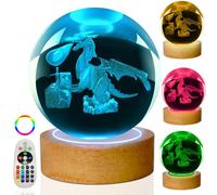 LINSINA 3D Dragon Lamp, 3.15in 16 Colors Crystal Ball Night Light with Wooden Base and Remote Control, Birthday Gift and Dragon Gifts for Women Men Kids (Dragon Treasure)