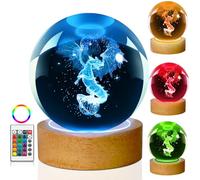 LINSINA Dragon Table Lamp, 3.15in 16 Colors Crystal Ball Night Light with Wooden Base and Remote Control, Birthday Gift and Dragon Gifts for Women Men Kids (Dragon）