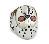 LINSION 316L Stainless Steel Halloween Jason Mask Hockey Red CZ Eyes Mens Ring 3F301 (Z+3)