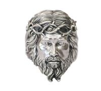 LINSION 925 Silver Jesus Christ Ring Crown of Thorns Gothic Statement Jewelry TA434A UK Size P½~Z5 (UK Z (68.5mm))