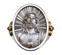 LINSION 925 Silver Jesus Christ Sacred Heart Ring Catholic Religious Jewelry TA509A UK Size P½~Z5 (UK V½ (64.6mm))
