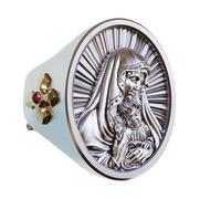 LINSION 925 Silver Virgin Mary Jesus Ring Religious Christian Adjustable Ring TA510A Open UK Size P½~Z5 (UK P½ (57mm))