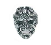LINSION 925 Sterling Silver High Details Dragon Skulls Ring Mens Biker Ring TA132 (T 1/2)