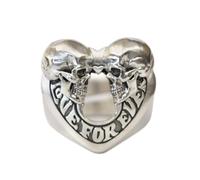 LINSION 925 Sterling Silver Love Forever Skulls Heart Ring TA443 UK Size L½~Z5 (Model L, UK U½(63.4mm))