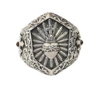 LINSION 925 Sterling Silver Thorn Heart Cross Punk Ring Jewelry TA460 UK Size P½~Z5 (UK Z+1 (70.4mm))