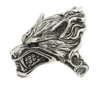 LINSION 925 Sterling Silver Werewolf Grinning Wolf Ring Biker Animal Ring TA21A UK Size N½~Z4 (UK P½ (57mm))