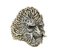 LINSION Black Myth Wukong Details Brass Monkey King Punk Ring BR482 Open UK Size P½~Z5 (No Mask, UK Z+2 (71.7mm))