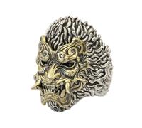 LINSION Black Myth Wukong Silver Ring Monkey King Statement Ring Adjustable TA482A UK Size P½~Z5 (UK S½ (60.8mm), No Mask)