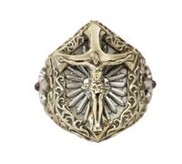 LINSION Brass Jesus Christ Cross Ring CZ Stone Cupronickel Cross BR462 Open UK Size P½~Z5 (UK Z (68.5mm))