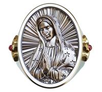 LINSION Catholic Faith Jewellery 925 Sterling Silver Virgin Mary Cross Ring TA507 UK Size P½~Z5 (UK Q½ (58.3mm))