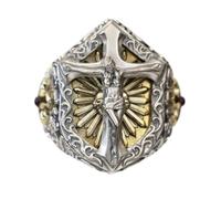 LINSION Details 925 Sterling Silver Beauty Cross Shield Rock Ring TA463 UK Size P½~Z5 (UK T½ (62.1mm))