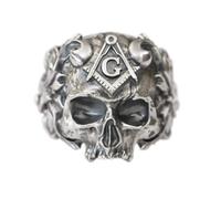 LINSION Details 925 Sterling Silver Masonic Skull Punk Ring TA449 UK Size L½~Z5 (Model L, UK Z(68.5mm))