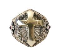 LINSION Details Brass Cross Shield Punk Ring Huge Cross Ring BR470A UK Size P½~Z5 (UK Z+5 (74.8mm))