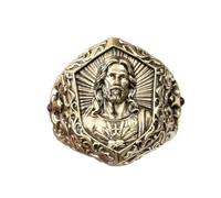 LINSION Details Brass Jesus Christ Punk Ring Cross Shield BR458 Open UK Size P½~Z5 (UK Z+4 (73.6mm))