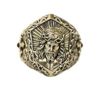 LINSION Details Brass Suffering Jesus Christ Punk Ring Cross Shield BR459 Open UK Size P½~Z5 (UK Z+3 (72.3mm))