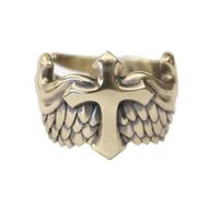 LINSION Flying Cross Wing Solid Brass Charms Fashion Ring BR450 Open UK Size L½~Z5 (Model S, UK U½(63.4mm))