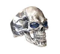 LINSION Handcrafted 925 Silver Skull Ring Blue Eye Gothic Statement Ring TA464A UK Size P½~Z5 (UK Q½ (58.3mm))