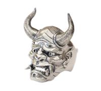 LINSION Handmade 925 Silver Hannya Mask Ring Men Biker Gothic Statement Jewelry TK388A Open UK Size P½~Z5 (UK S½ (60.8mm))