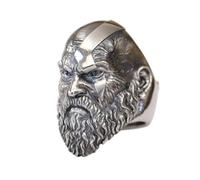 LINSION Handmade Kratos Head 925 Silver Ring God of War Spartan Warrior Ring TK429A Open UK Size P½~Z5 (UK R½ (59.5mm))