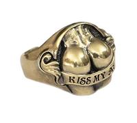LINSION Sexy Hips Buttocks Brass Ring Kiss My Ass Rock Punk Ring BR148 UK Size N½~Z4 (UK Z+1 (70.4mm))