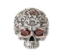 LINSION Tang Dynasty Engraving Pattern Red CZ Eyes Skull Punk Ring TA439A UK Size P½~Z5 (UK Z+3 (72.3mm))