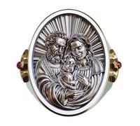 LINSION Virgin Mary Madonna Jesus Christ 925 Sterling Silver Cross Ring TA511 UK Size P½~Z5 (UK U½ (63.4mm))