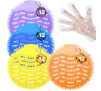 LINSIRON 48 Pack Urinal Deodorizer Screen with 100 Gloves, 3D Wave Anti-Splash Odor Protection Urinal Cakes for Men Toilets Dry Wet Urinal Deodorant Bathroom Office Mall Hotel Four Scents Urinal Mats