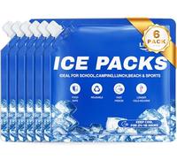 LINSIRON Ice Packs for Cooler 6Pcs 2025 Upgrades Freezer Lunch Boxes Reusable Coolers Shock Wheels Long Lasting Dry Pack Large Cold Blocks Accessories Cubes Slim Box Flat Camping Essentials 7.5x6.5 In