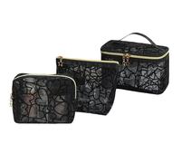 Linsiter Mesh Makeup Bag Flocking Heart Printed, Portable Travel Mesh Cosmetic Bags Toiletry Bags Makeup Purse Bags Five-pointed star zipper pull Storage Pouches, for Home Travel Accessories, Black