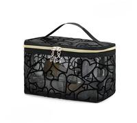 Linsiter Mesh Makeup Bag Flocking Heart Printed, Portable Travel Mesh Cosmetic Bags Toiletry Bags Makeup Purse Bags Five-pointed star zipper pull Storage Pouches, for Home Travel Accessories