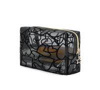 Linsiter Mesh Makeup Bag Flocking Heart Printed, Portable Travel Mesh Cosmetic Bags Toiletry Bags Makeup Purse Bags Five-pointed star zipper pull Storage Pouches, for Home Travel Accessories