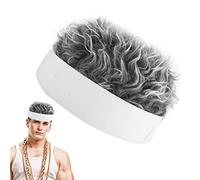 Linsition Guy Fieri Wig Hat | Gray, Curly, One Size, Retro Sporty, Breathable Cotton Wig with Attached Hair for Adults, Unisex Sports Costume Headwear