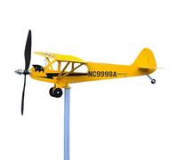 Linsition Piper J3 Airplane Weathervane | Metal Garden Wind Spinner | Rust & Weather Resistant, Multicolor Airfoil Blade, 20x18cm, 80cm Height