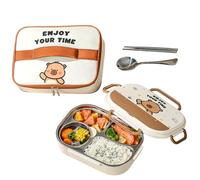 Linsition Stainless Steel Lunch Box | Stainless Steel Food Storage Containers with Utensils,Microwave-Safe Snack Storage Box with Carry Bag for Outings Camping Offices School