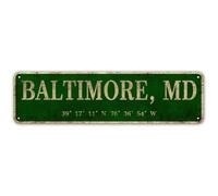 LINStore Baltimore, MD City Sign Rustic Vintage Metal Art Wall Decor Office/Home/Classroom 4” x 16”