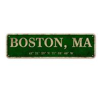 LINStore Boston, MA City Sign Rustic Vintage Metal Art Wall Decor Office/Home/Classroom 4” x 16”