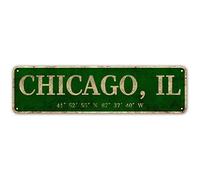 LINStore Chicago, IL City Sign Vintage Metal Wall Art Office/Home/Classroom Decor 4” x 16”