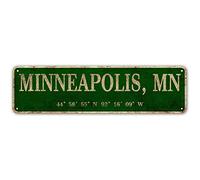 LINStore Minneapolis, MN City Sign Rustic Vintage Metal Art Wall Decor Office/Home/Classroom 4” x 16”