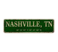 LINStore Nashville, TN City Sign Rustic Vintage Metal Art Wall Decor Office/Home/Classroom 4” x 16”