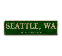 LINStore Seattle, WA City Sign Rustic Vintage Metal Art Wall Decor Office/Home/Classroom 4” x 16”