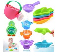 LinStyle Baby Bath Toys for Kids Ages 1 2 3 Year Olds,10PCS Mould Free Play Swimming Pool Toys Toddler Stacking Cups Watering Can Bath Boats Bathtub Water Toys for Boys Girls 1 2 3 4 Year Old Gifts