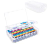 Linsuminn Pencil Box, Large Capacity Double Layer Clear Pencil Case, 1 Pack Hard Pencil Case, Clear Crayon Box with Snap-tight Lid, Plastic Storage Box Art Craft Marker Organizer for Office Supplies