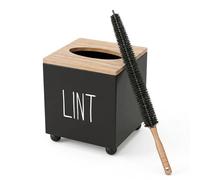 Lint Bin for Laundry Room, Farmhouse Lint Box, Wooden Lint Holder with Lid, Lint Container for Laundry Room Decor, Dryer Lint Trash Can for Laundry Accessory Organization(Black)