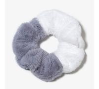 Lint Scrunchie for Hair in Minky Fluffy Duo Cozy Gray and White