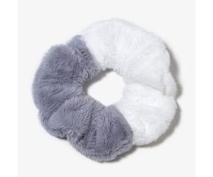 Lint Scrunchie for Hair in Minky Fluffy Duo Cozy Gray and White